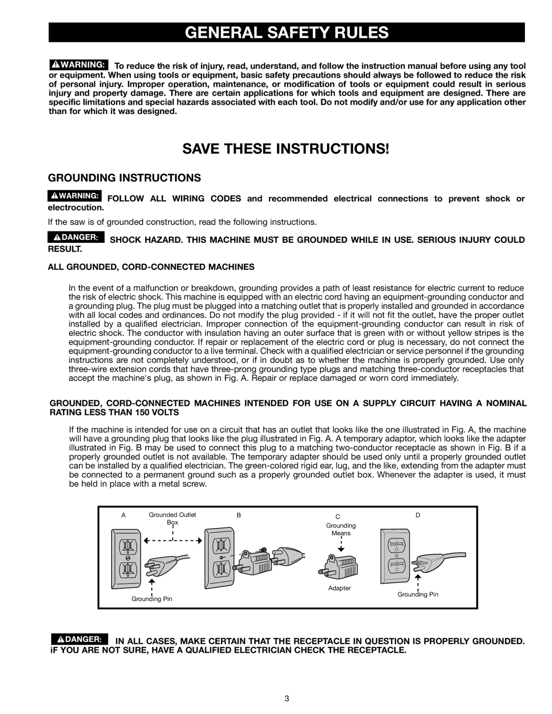 Epson RS830 instruction manual General SAFETY RULES, Grounding Instructions 